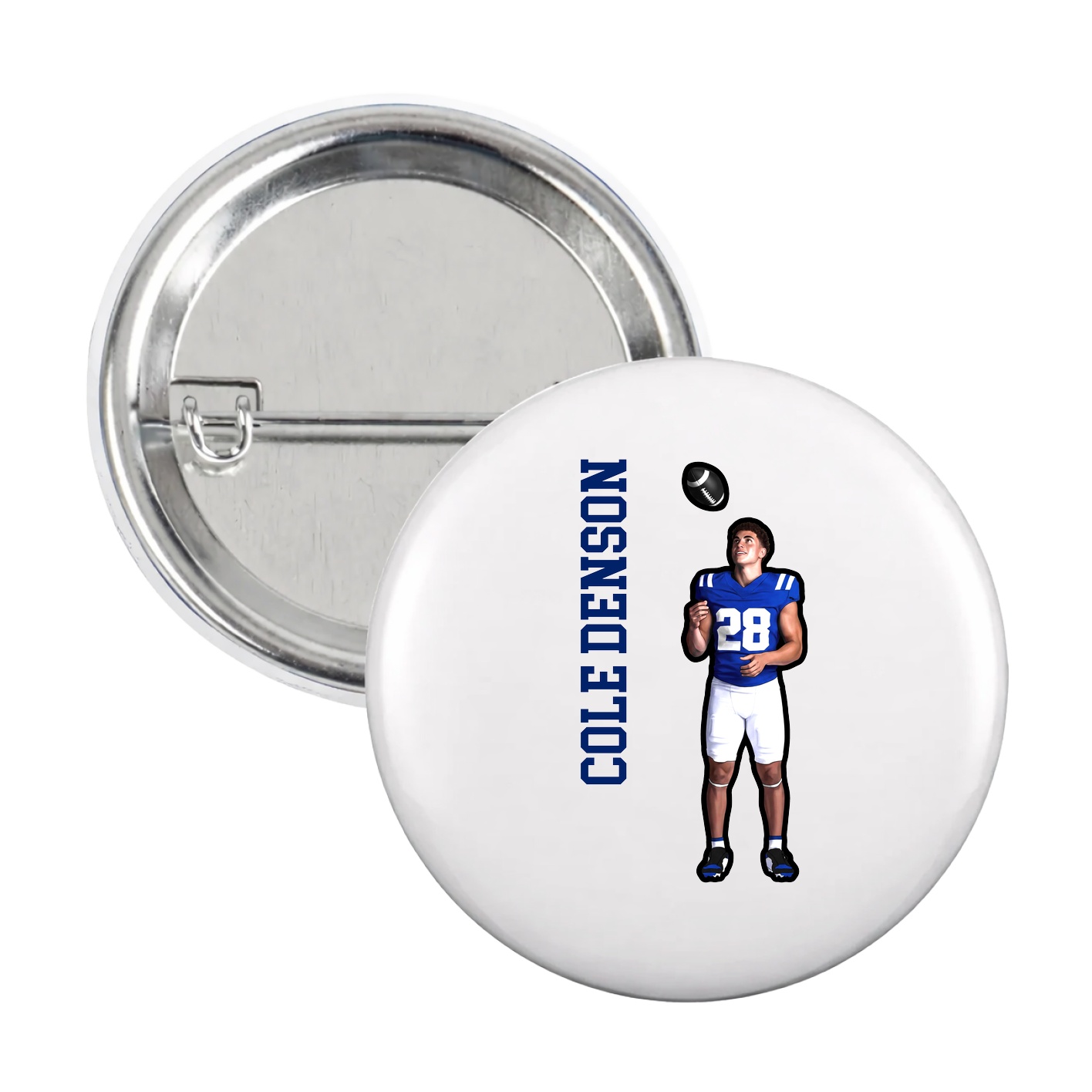 Game Day Button — Name Vertical in White