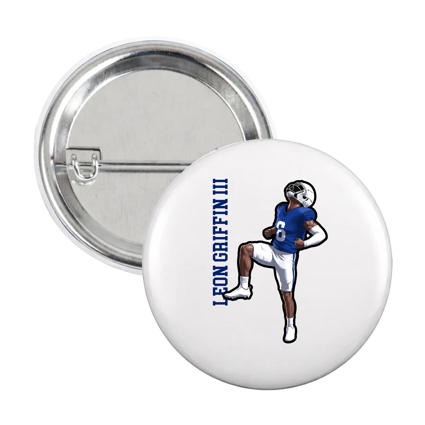 Game Day Button — Name Vertical in White
