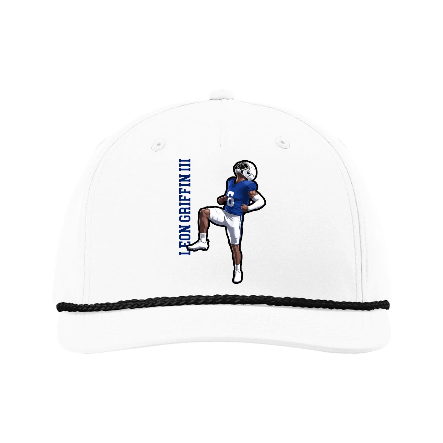 Five-Panel Classic Rope Cap — Name Vertical in White