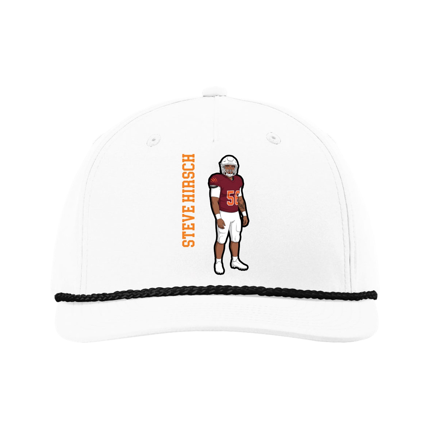 Five-Panel Classic Rope Cap — Name Vertical in White