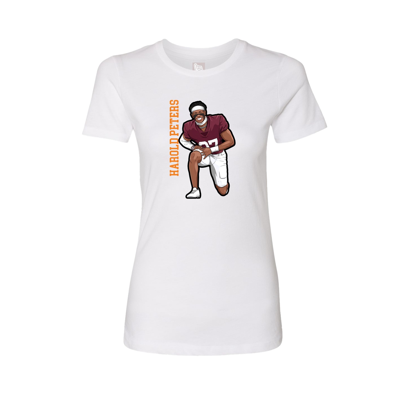 Fitted Women's Tee — Name Vertical in White