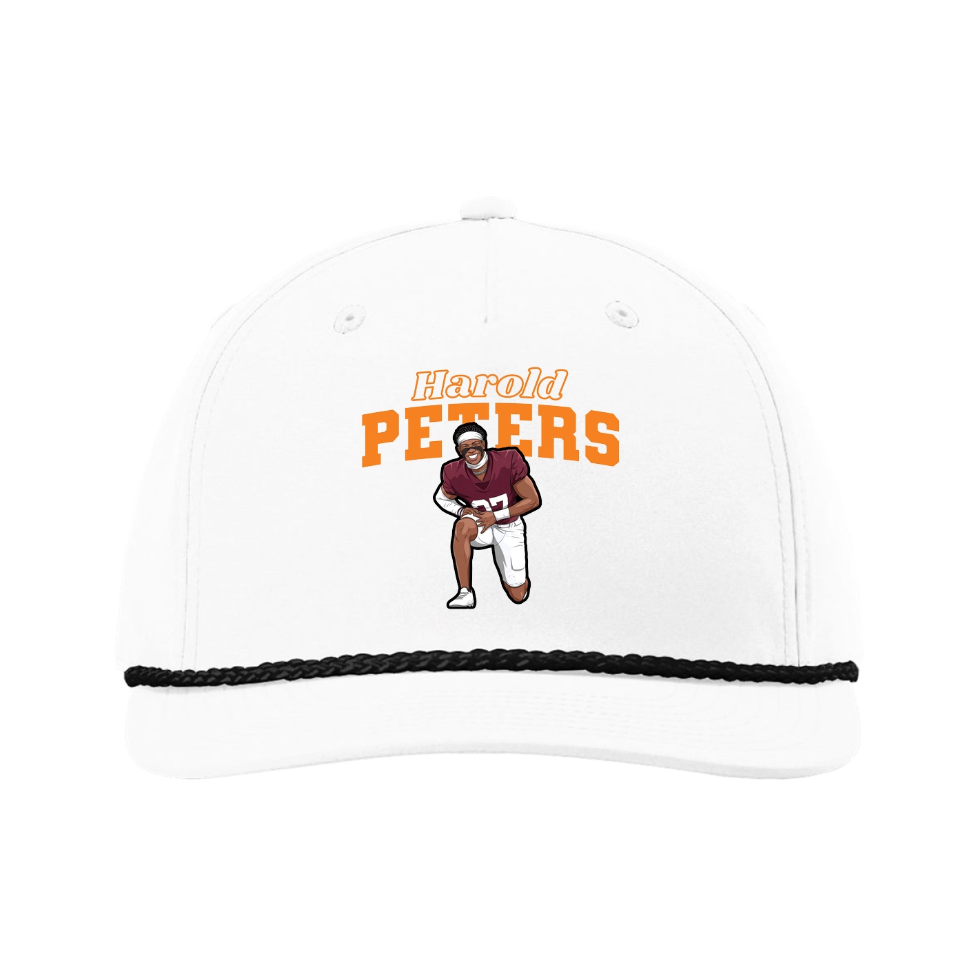 Five-Panel Classic Rope Cap — Name Arch in White