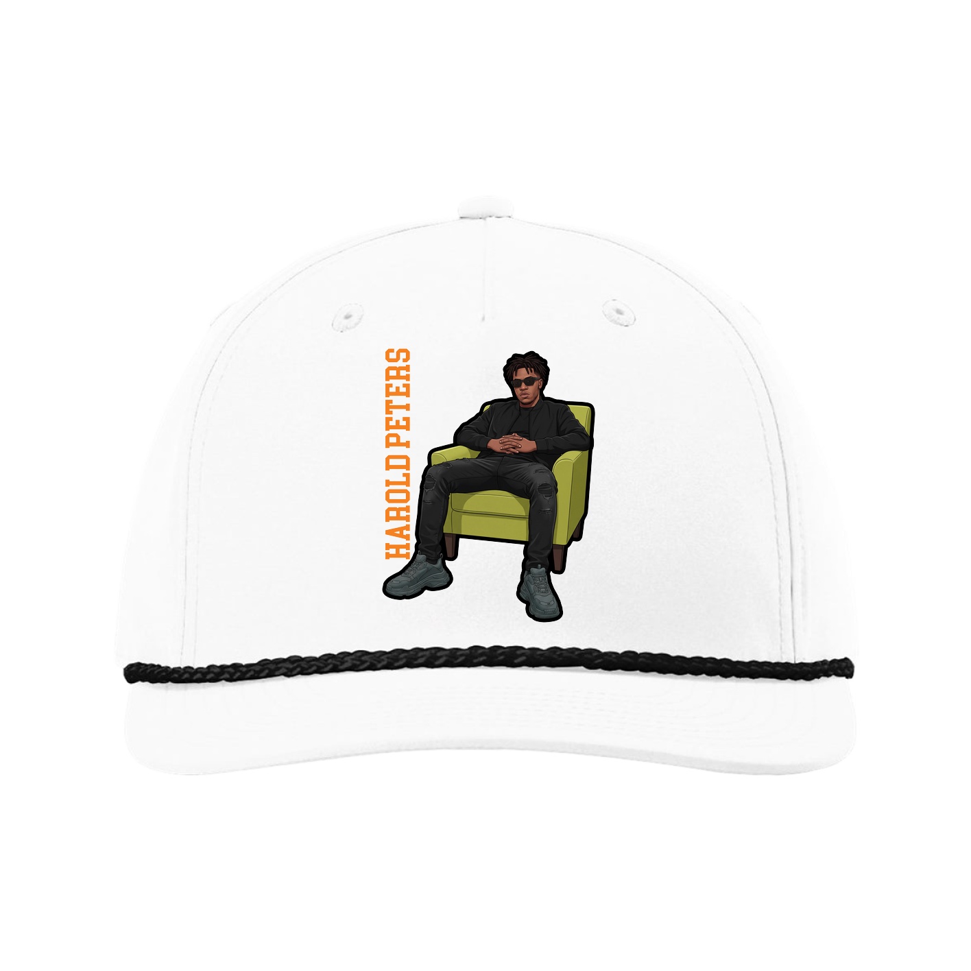 Five-Panel Classic Rope Cap — Name Vertical in White