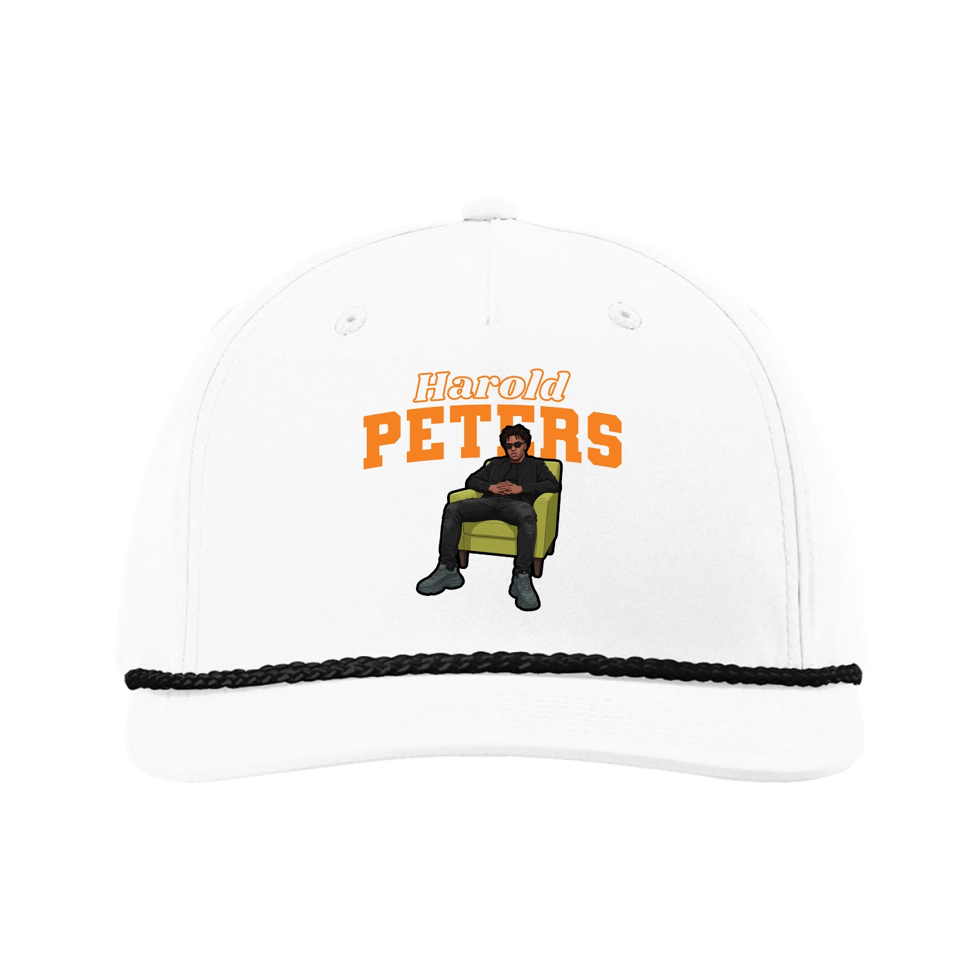 Five-Panel Classic Rope Cap — Name Arch in White