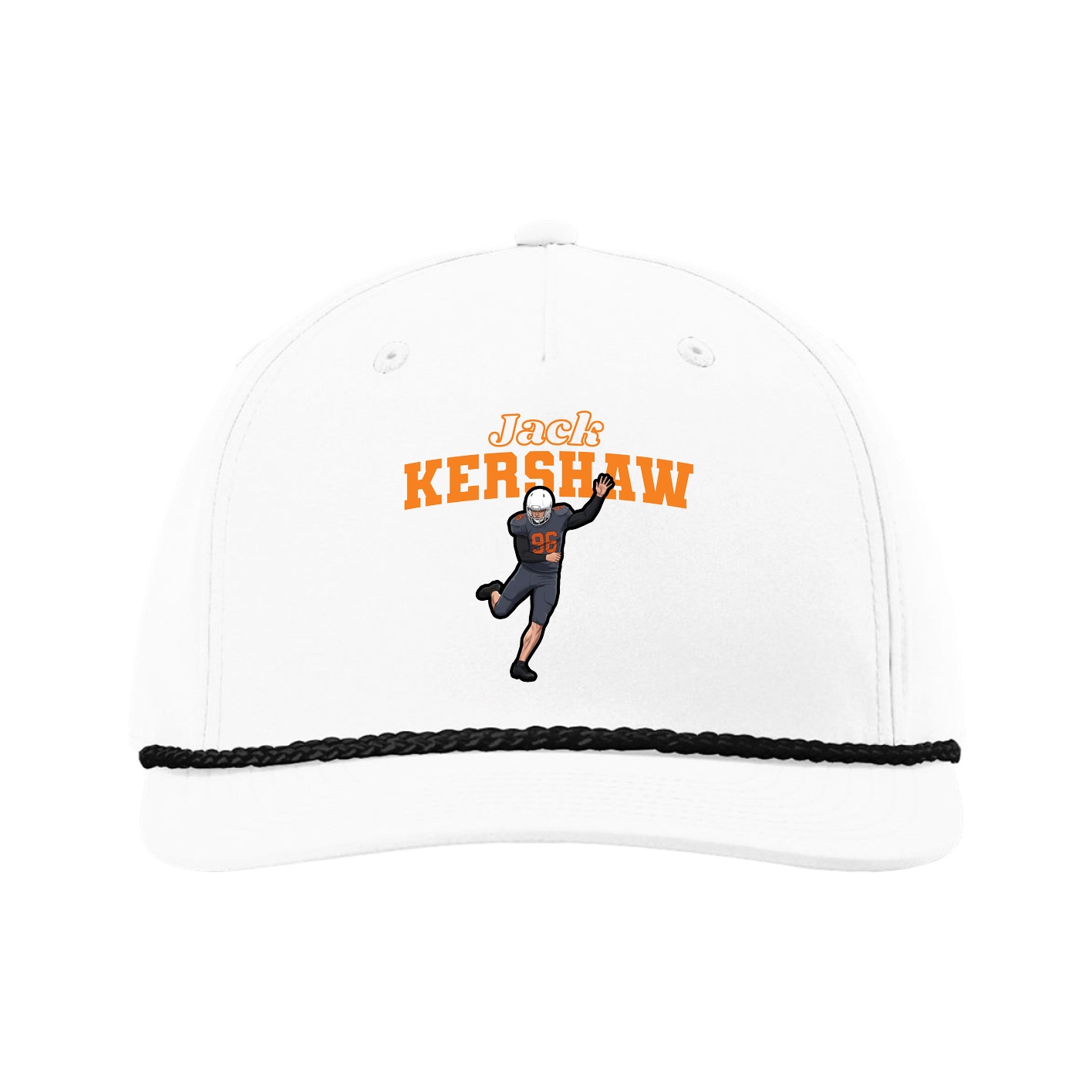 Five-Panel Classic Rope Cap — Name Arch in White
