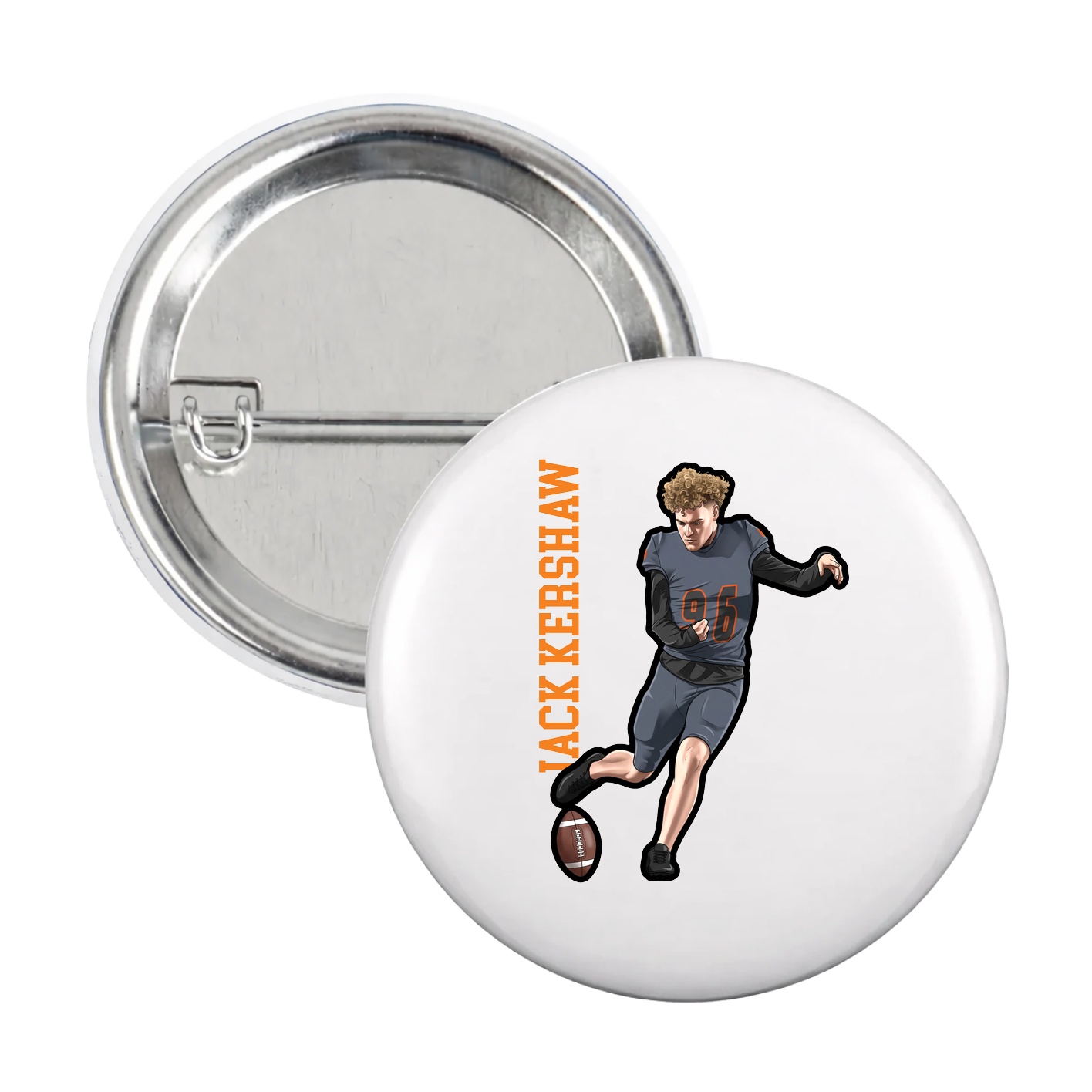 Game Day Button — Name Vertical in White