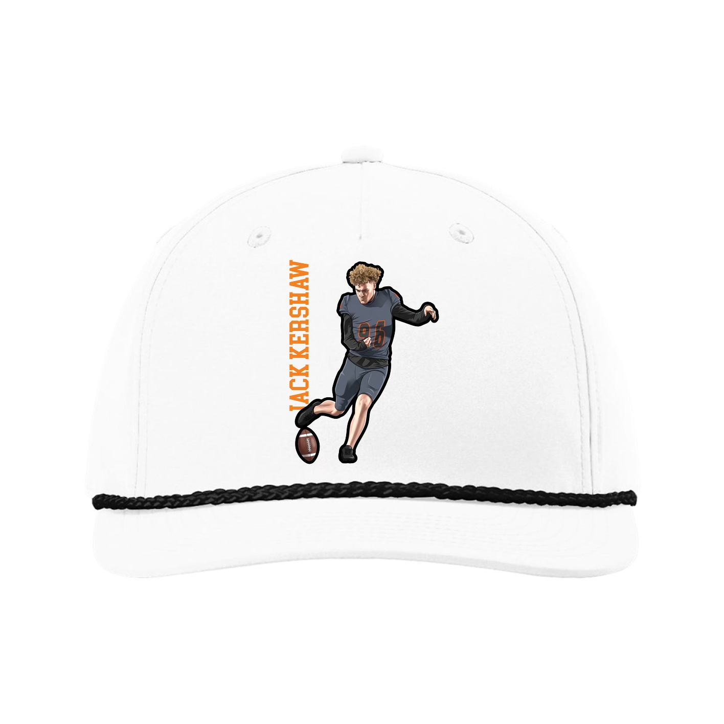 Five-Panel Classic Rope Cap — Name Vertical in White