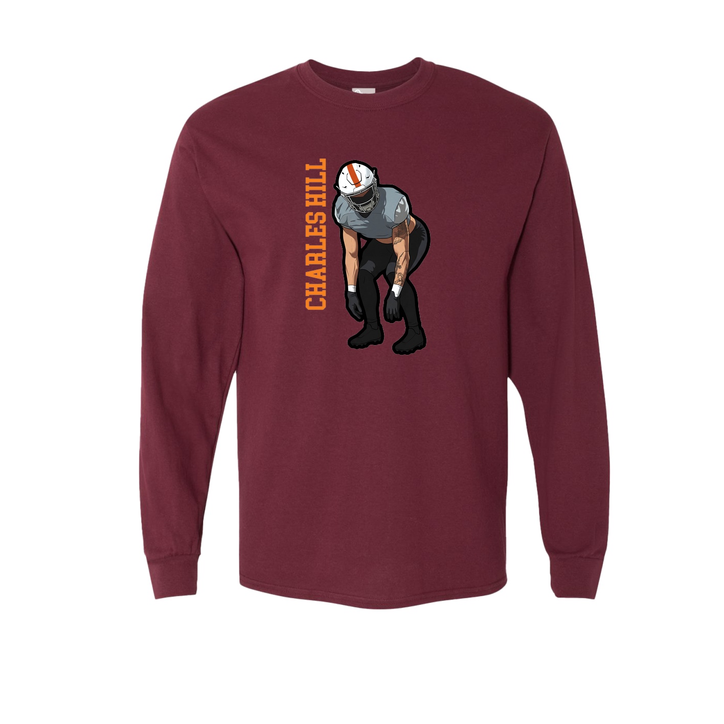 Long Sleeve Tee — Name Vertical in Maroon