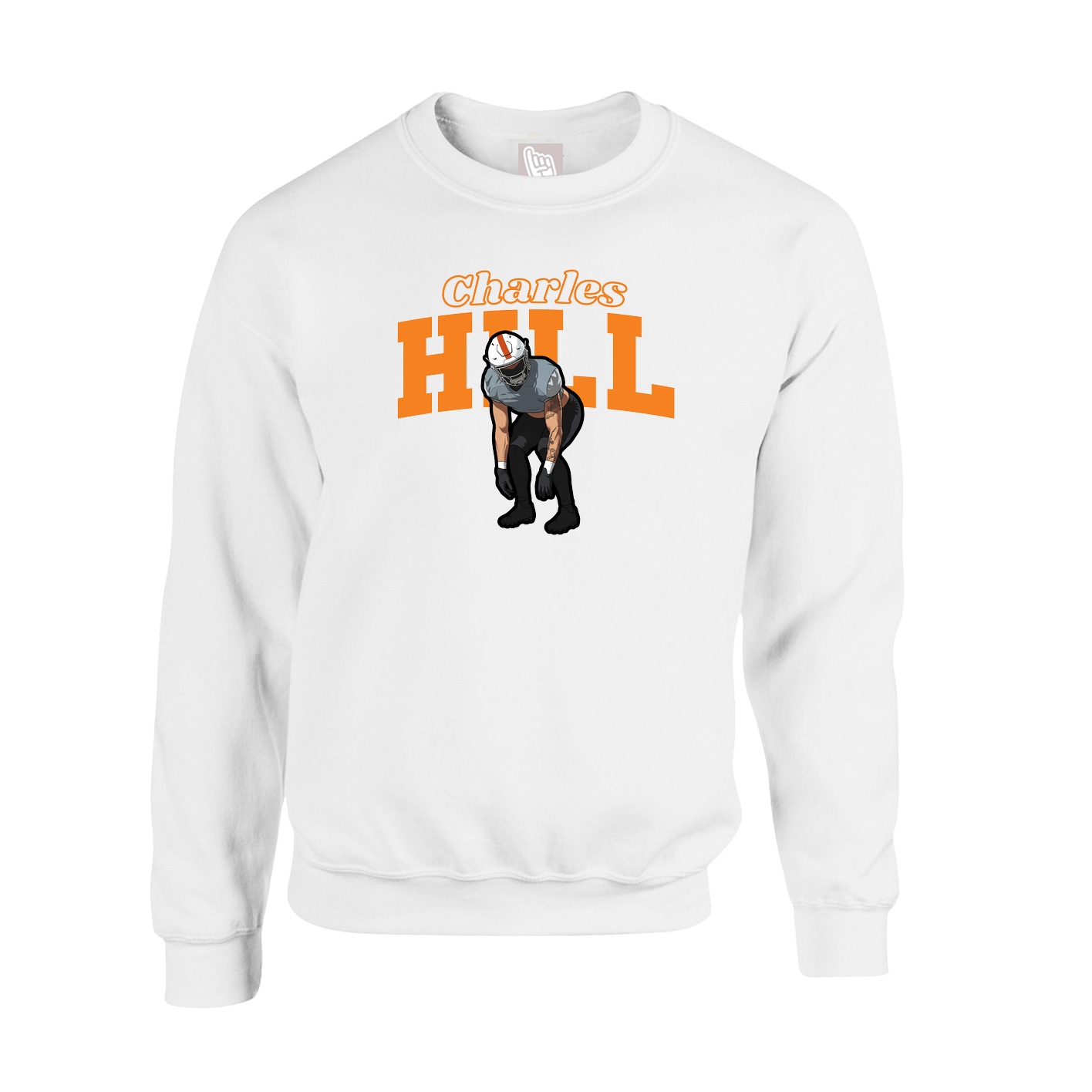 Fleece Crew — Name Arch in White