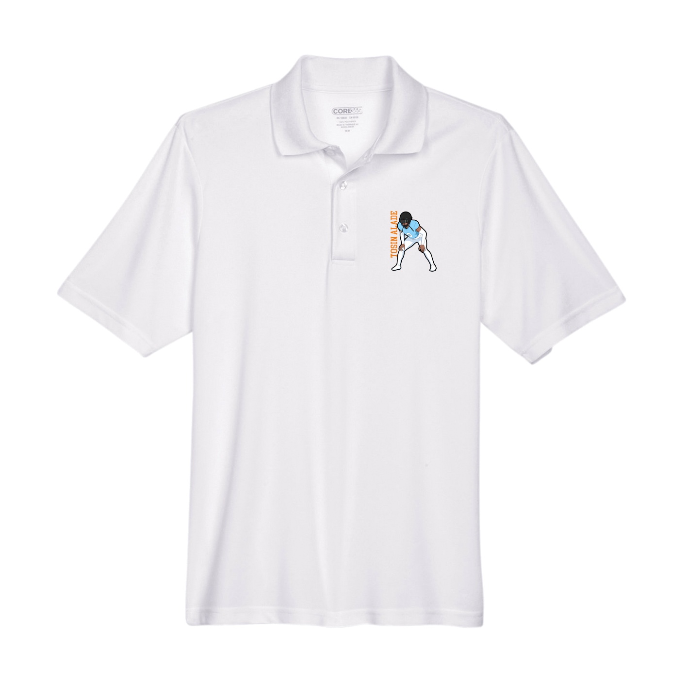 Performance Polo — Name Vertical in White