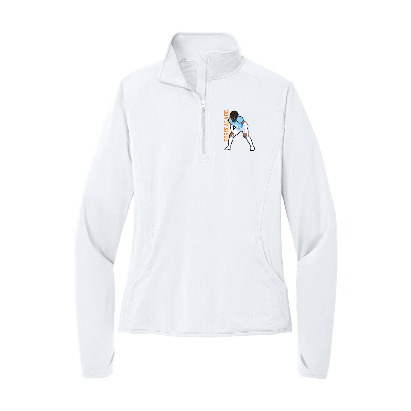 Women's Q-Zip Pullover — Name Vertical in White