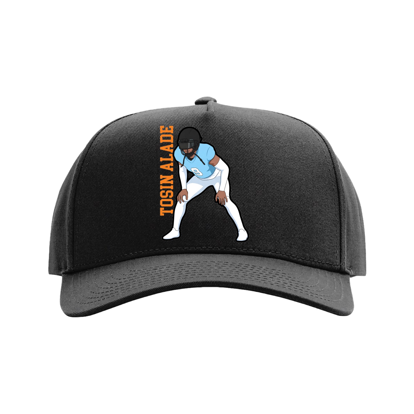 Full Fabric Five-Panel Champ Cap — Name Vertical in Black