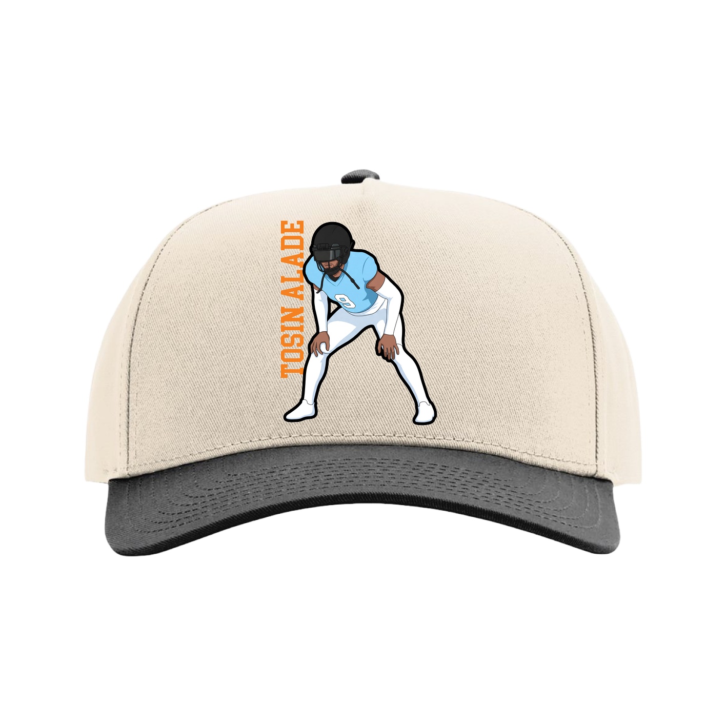 Full Fabric Five-Panel Champ Cap — Name Vertical in Cream/Black