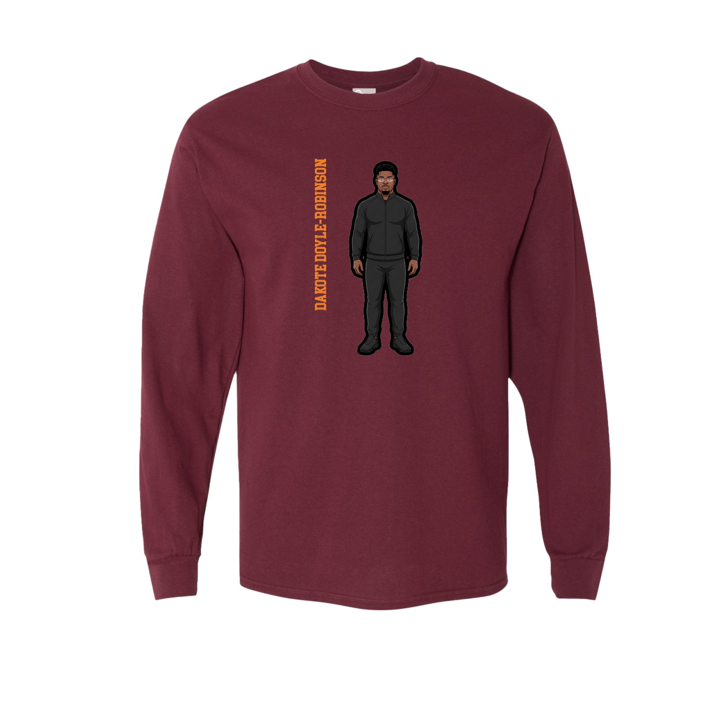 Long Sleeve Tee — Name Vertical in Maroon
