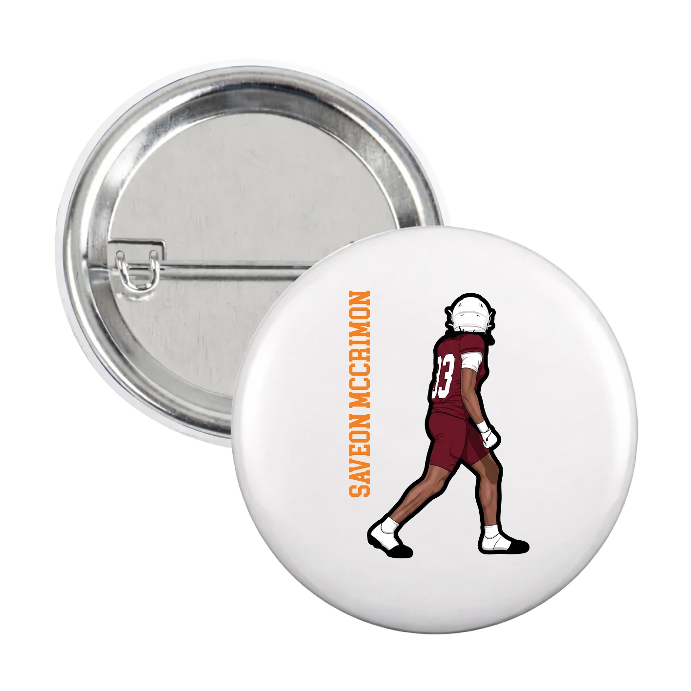 Game Day Button — Name Vertical in White