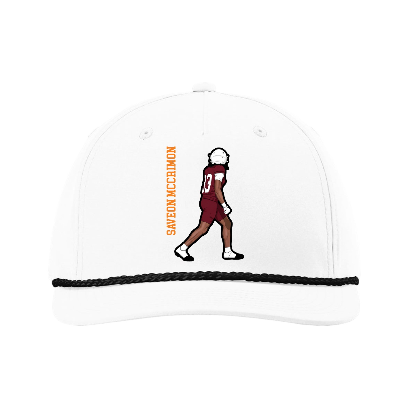 Five-Panel Classic Rope Cap — Name Vertical in White