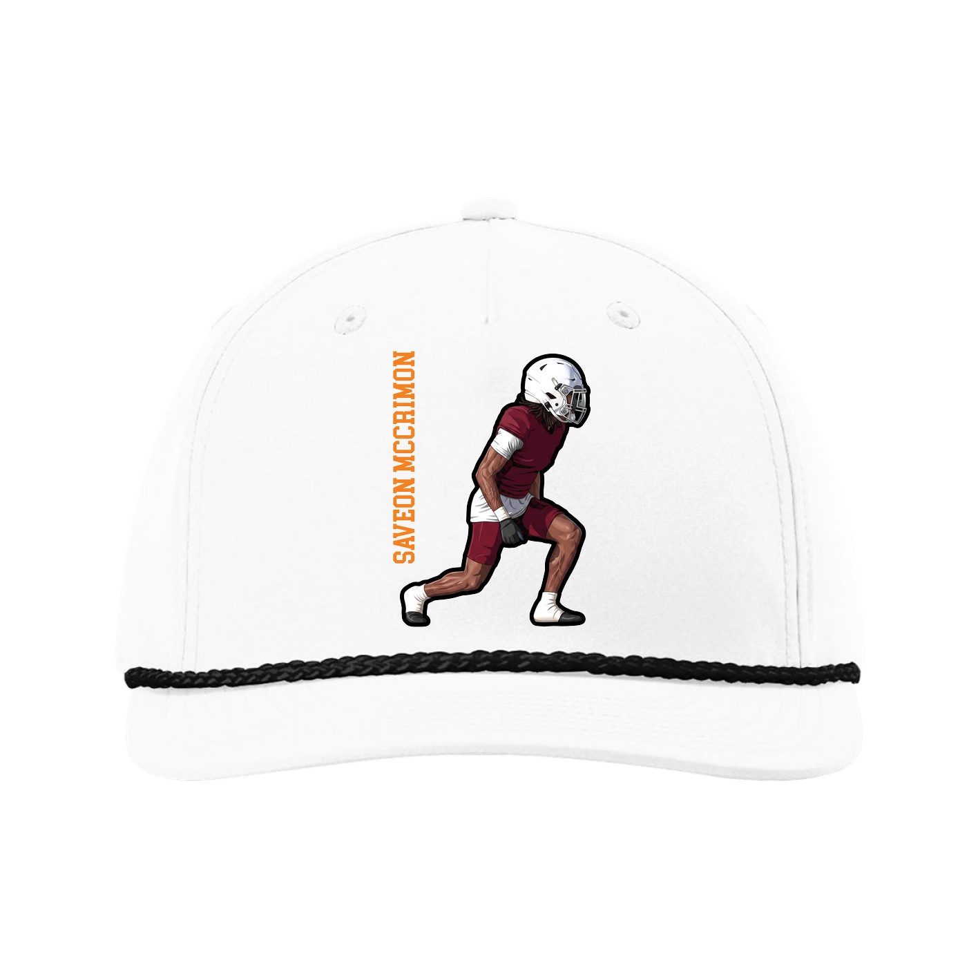 Five-Panel Classic Rope Cap — Name Vertical in White