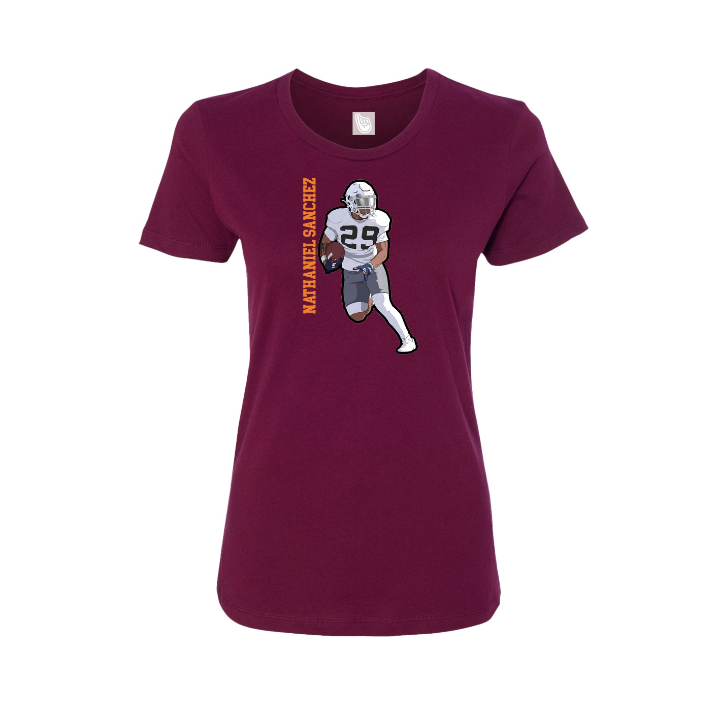 Fitted Women's Tee — Name Vertical in Maroon