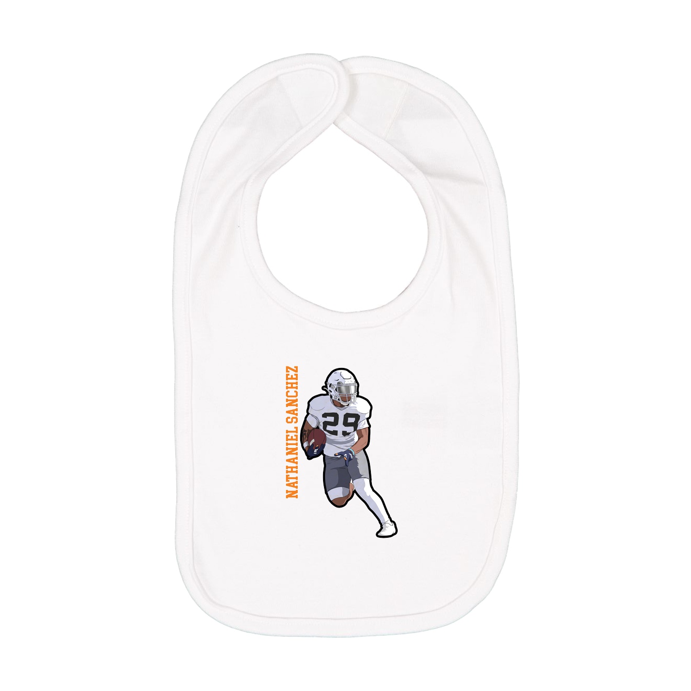 Infant Bib — Name Vertical in White