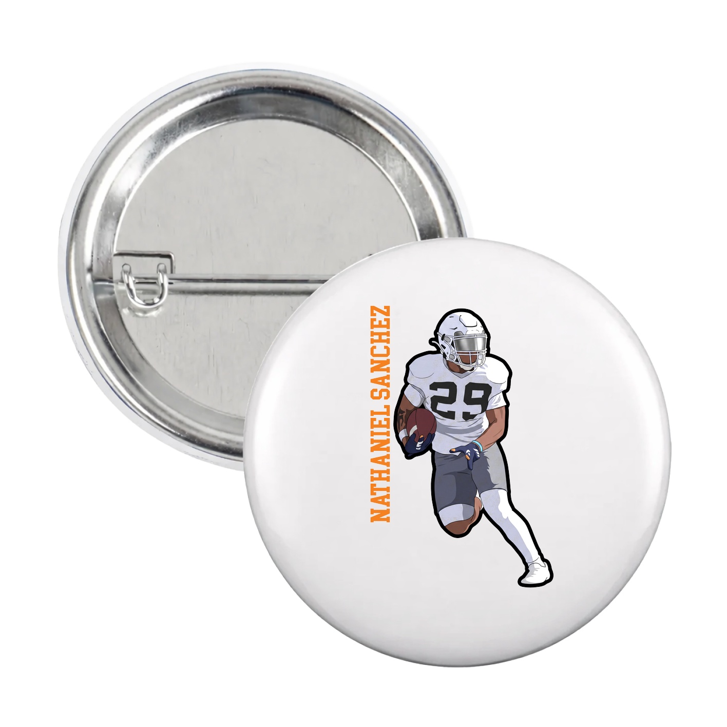 Game Day Button — Name Vertical in White