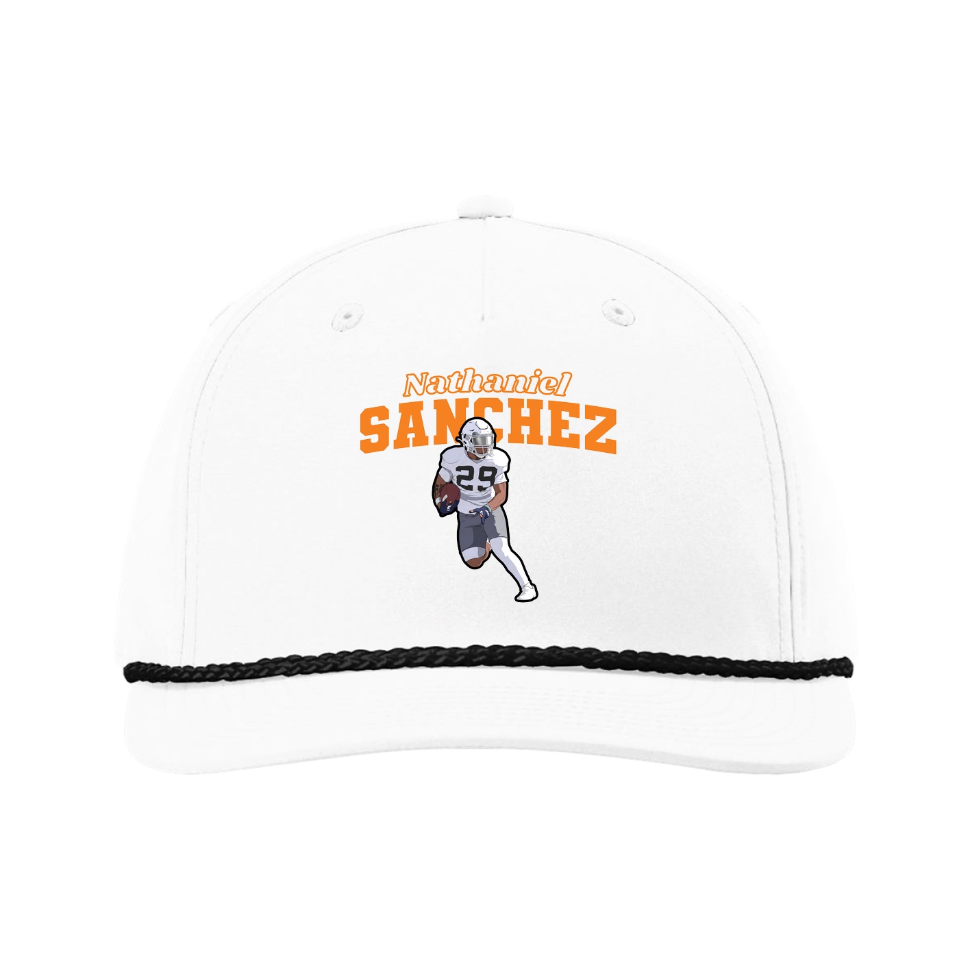 Five-Panel Classic Rope Cap — Name Arch in White