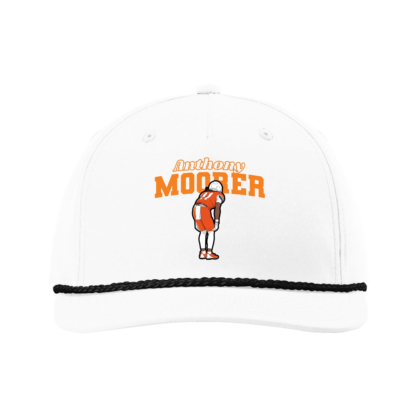 Five-Panel Classic Rope Cap — Name Arch in White