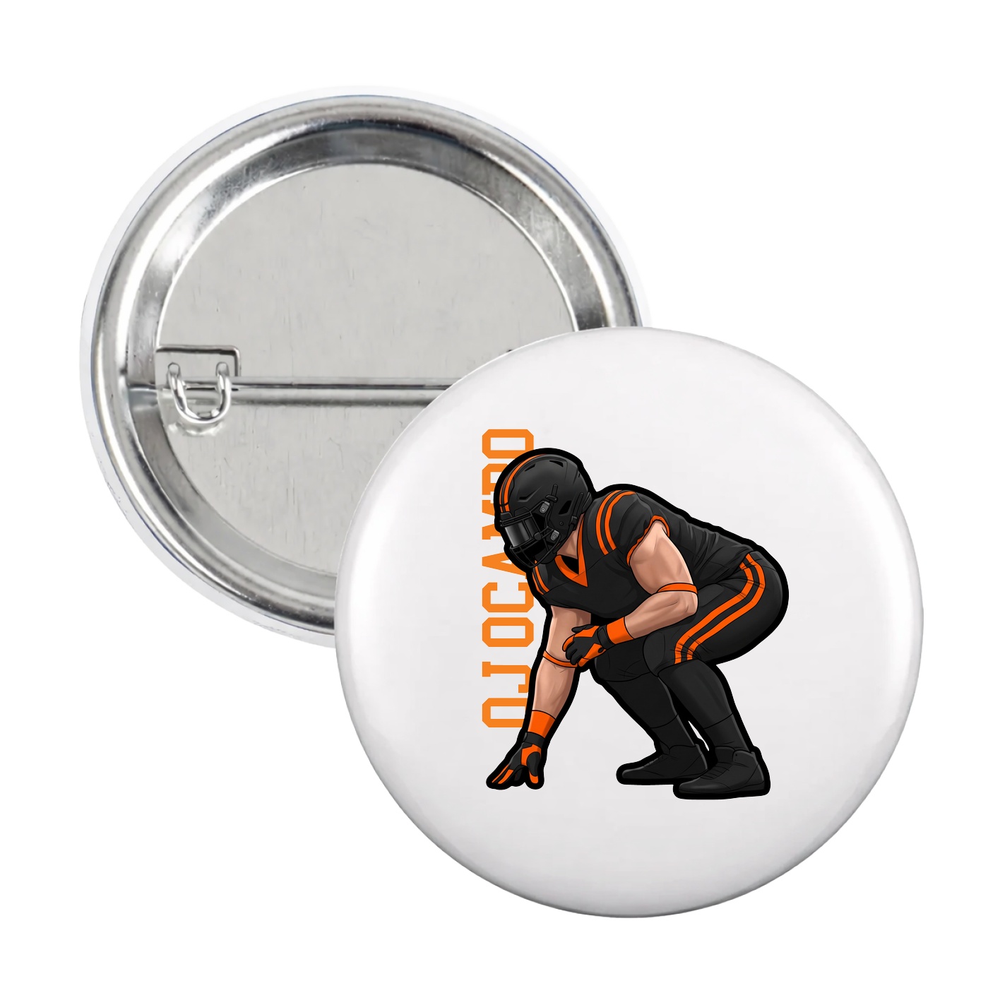 Game Day Button — Name Vertical in White