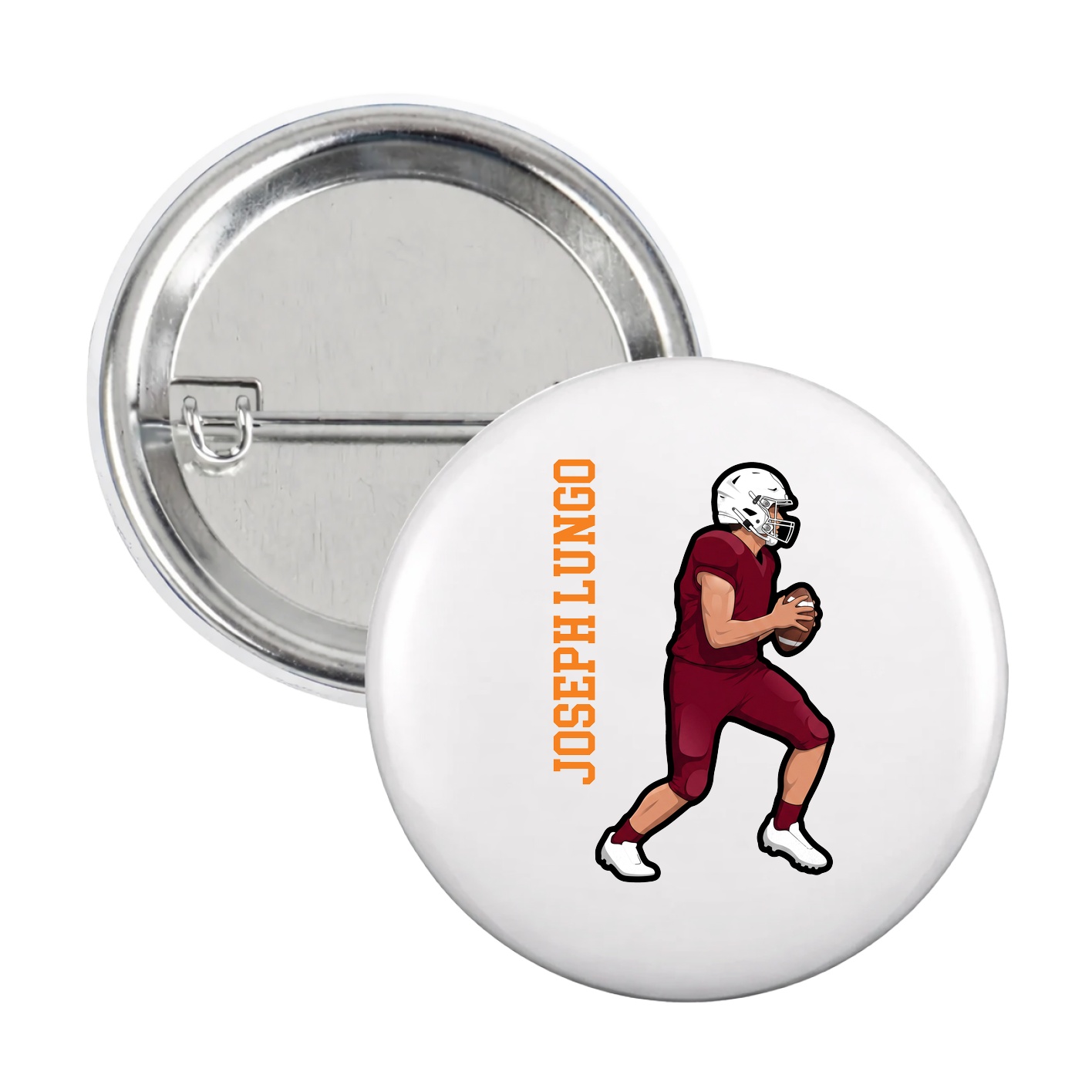 Game Day Button — Name Vertical in White