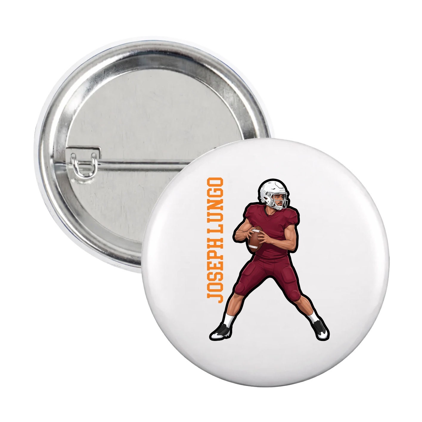 Game Day Button — Name Vertical in White