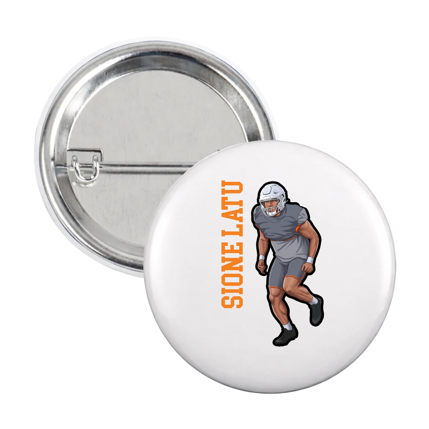 Game Day Button — Name Vertical in White