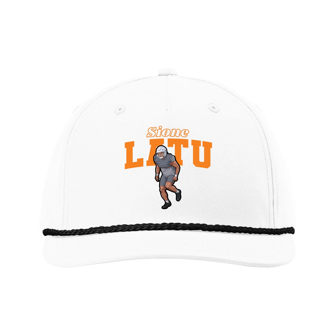 Five-Panel Classic Rope Cap — Name Arch in White