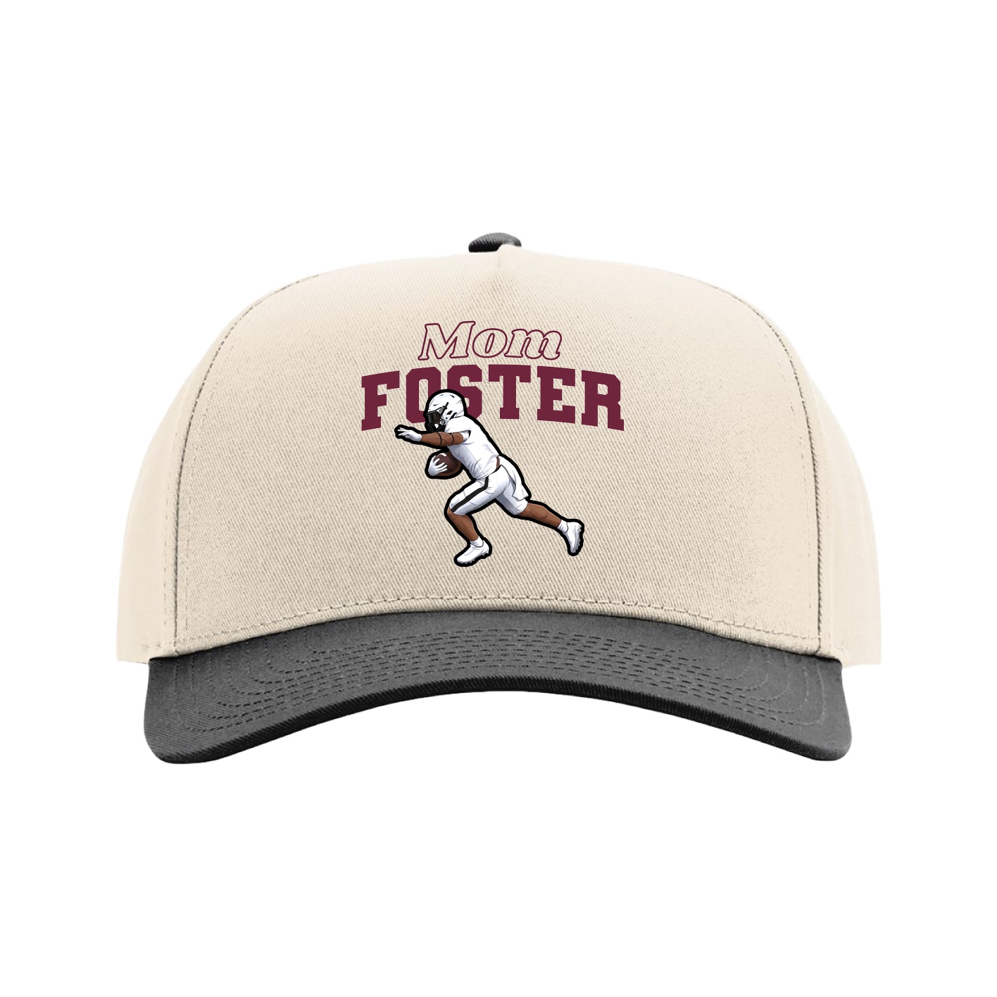 Full Fabric Five-Panel Champ Cap — Mothers Day Block in Cream/Black