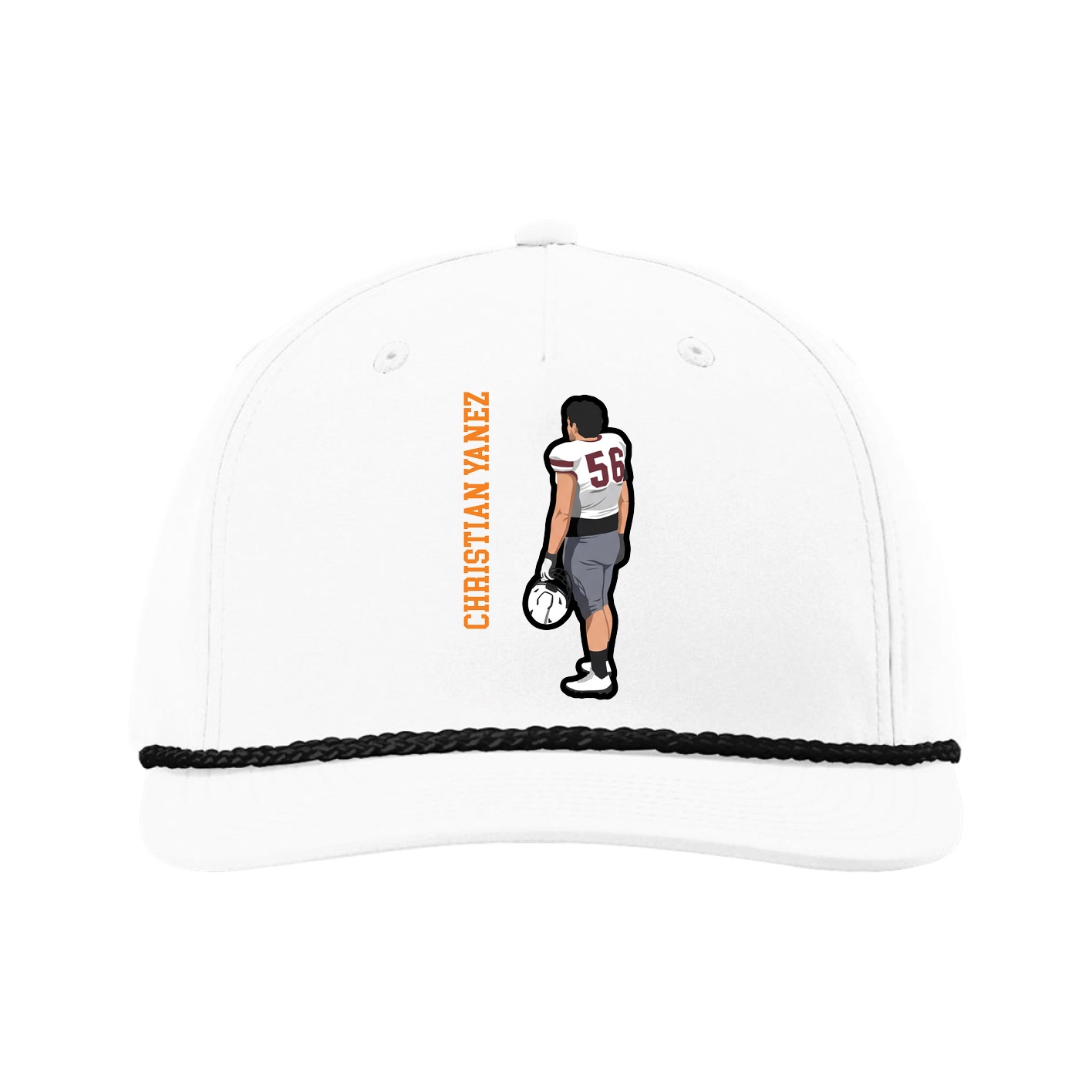 Five-Panel Classic Rope Cap — Name Vertical in White