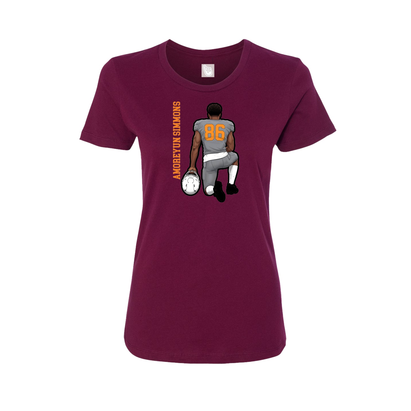 Fitted Women's Tee — Name Vertical in Maroon