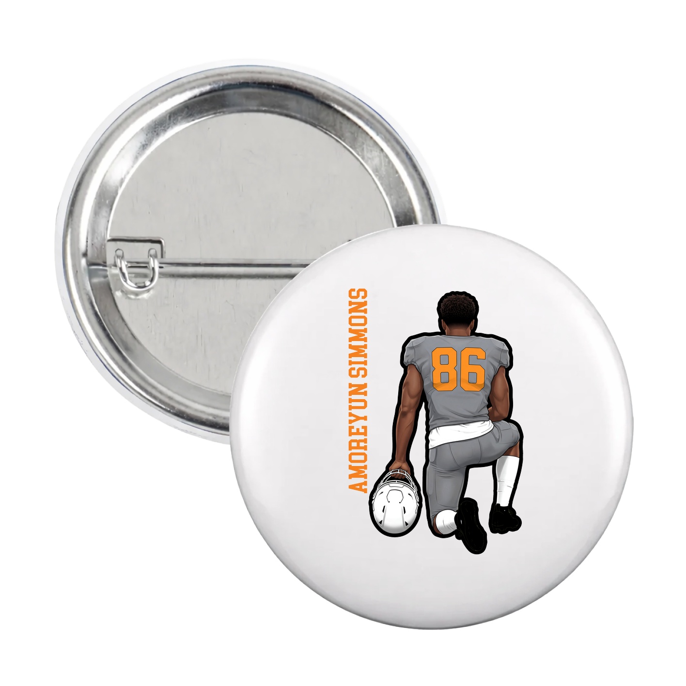 Game Day Button — Name Vertical in White