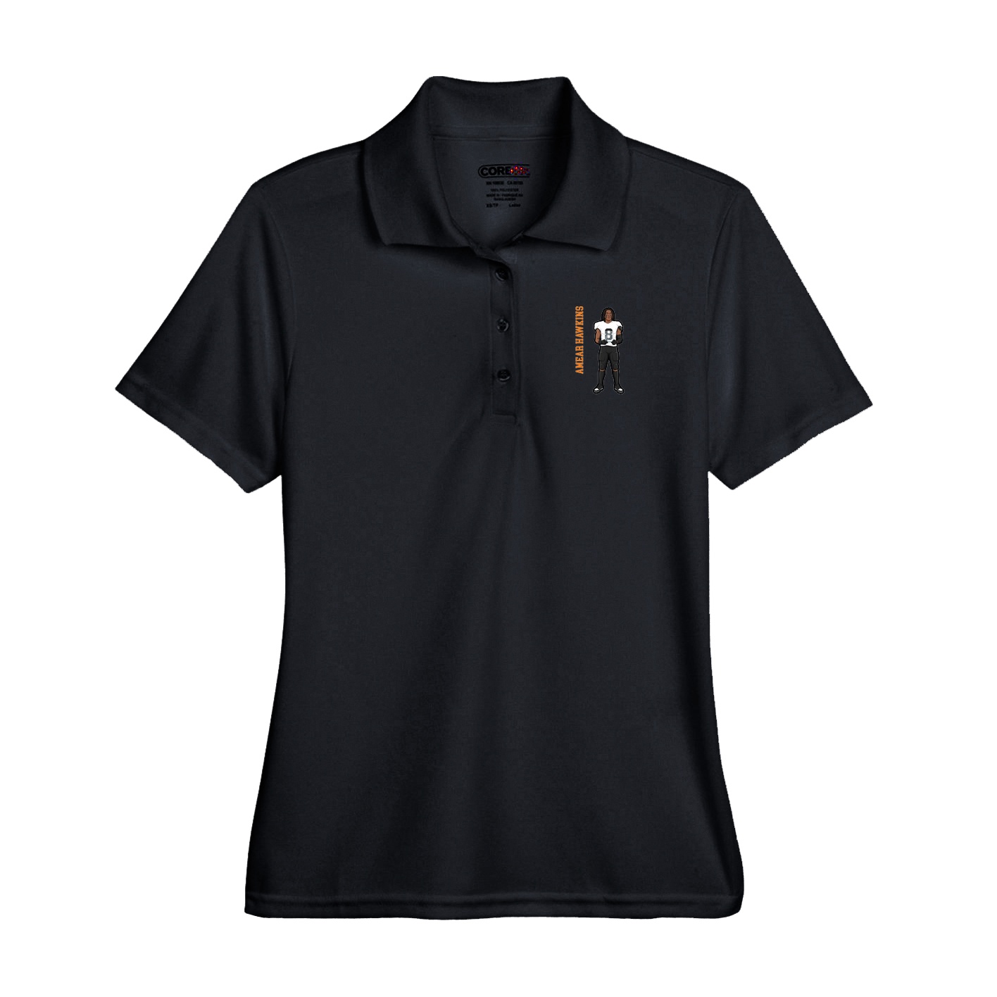 Performance Polo — Name Vertical in Black