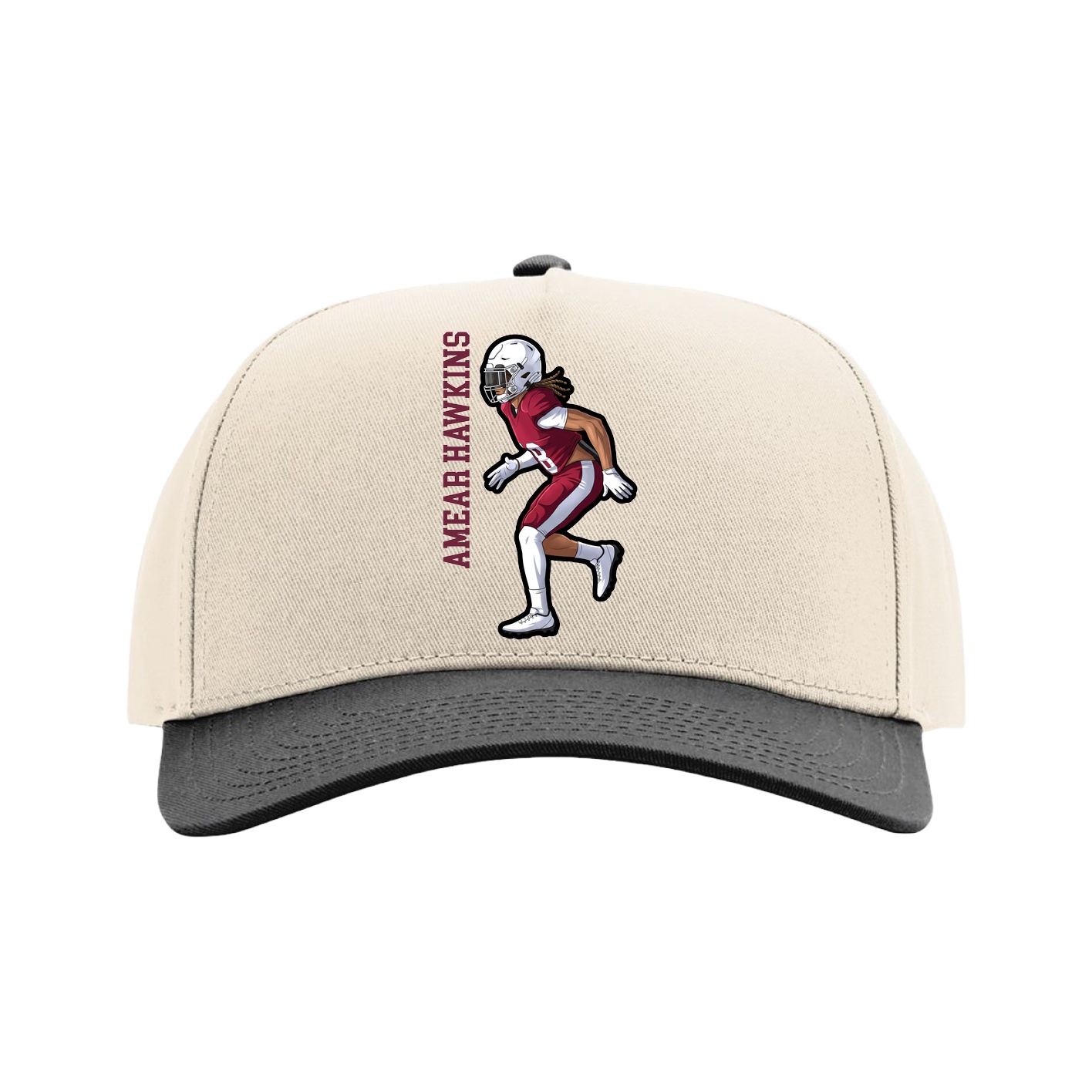 Full Fabric Five-Panel Champ Cap — Name Vertical in Cream/Black