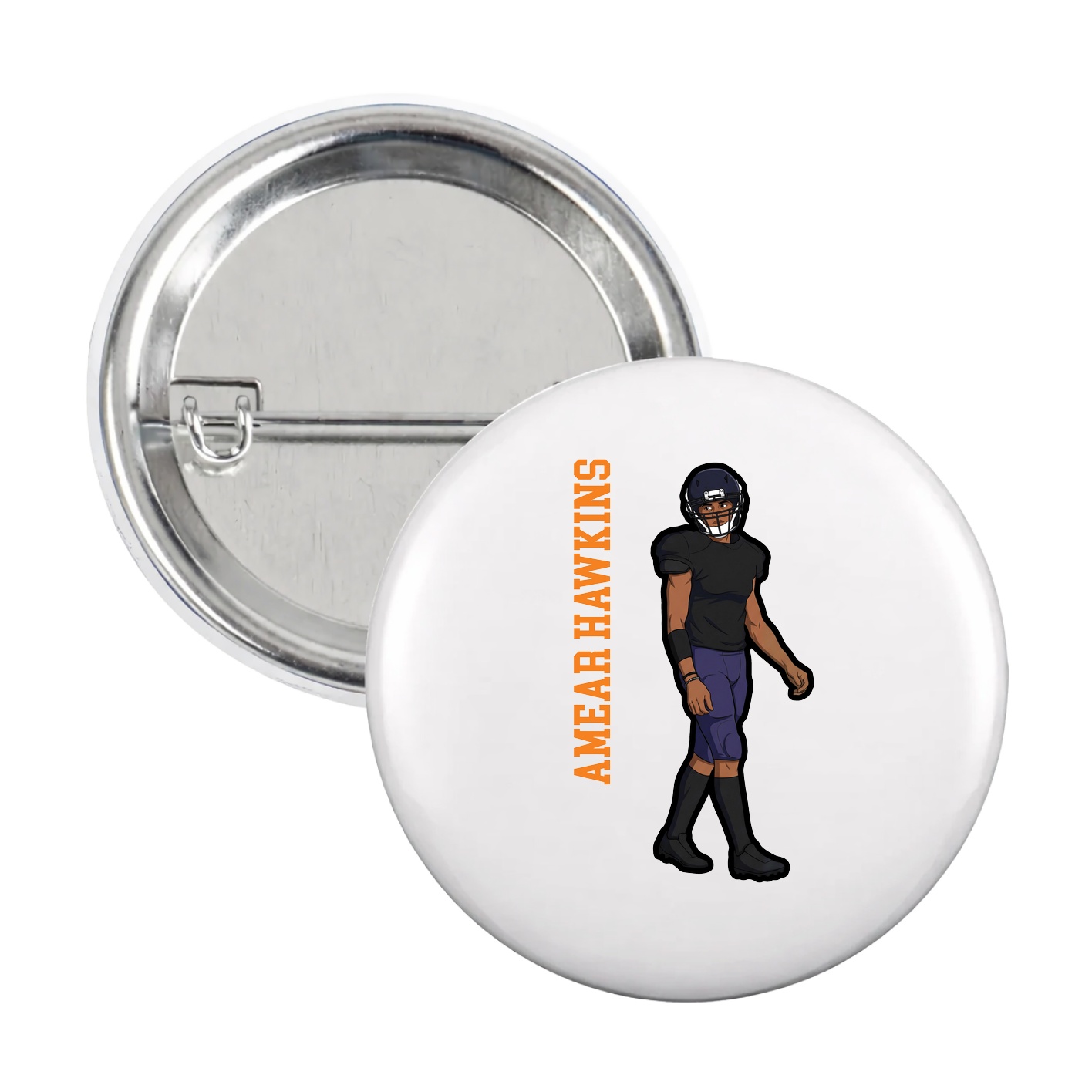 Game Day Button — Name Vertical in White