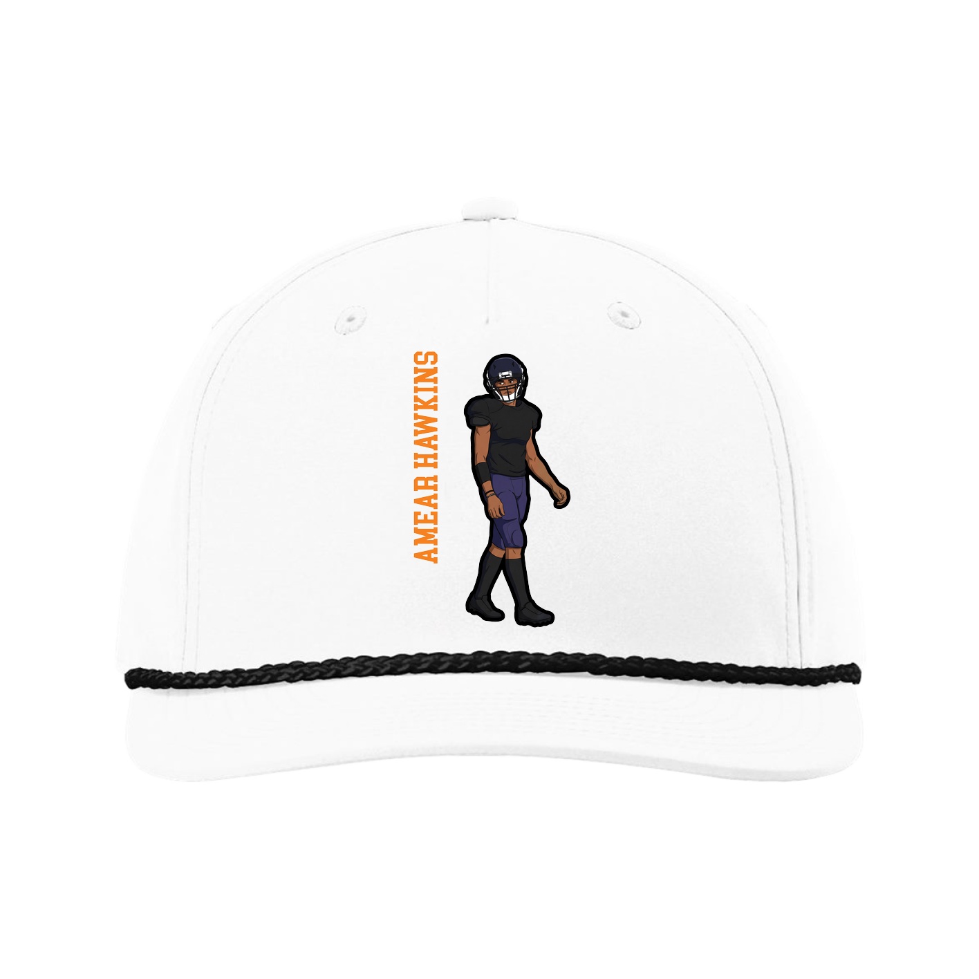 Five-Panel Classic Rope Cap — Name Vertical in White