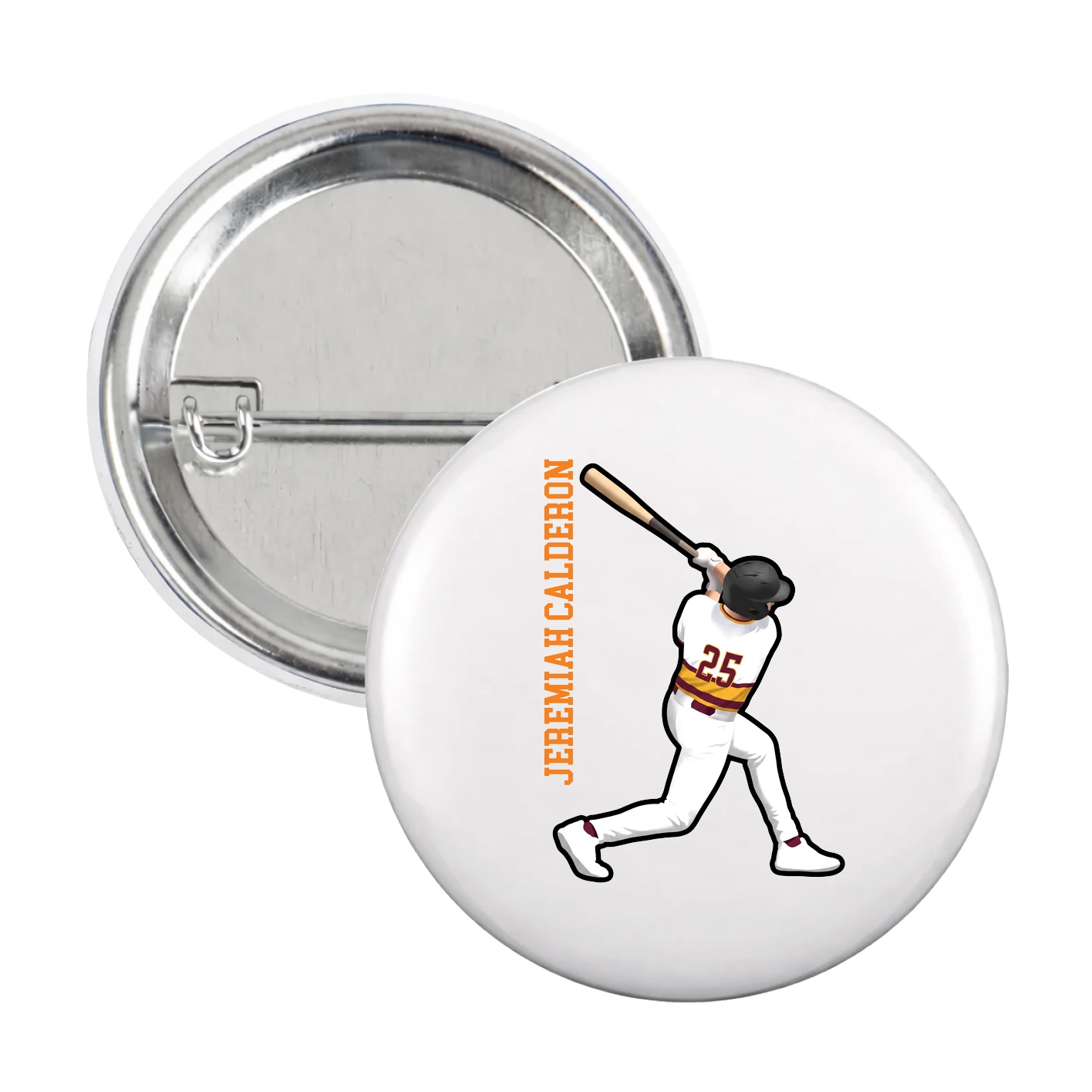 Game Day Button — Name Vertical in White