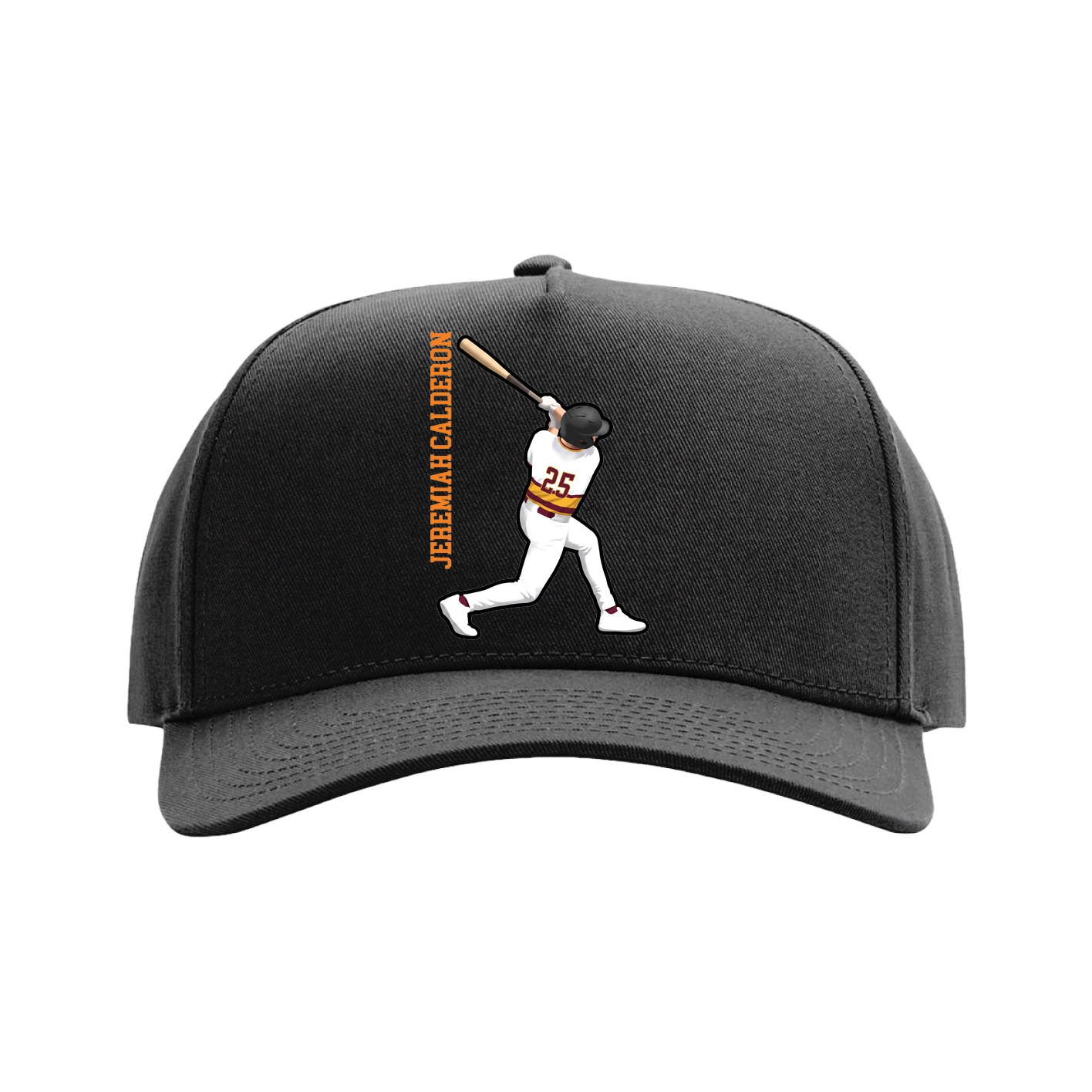 Full Fabric Five-Panel Champ Cap — Name Vertical in Black