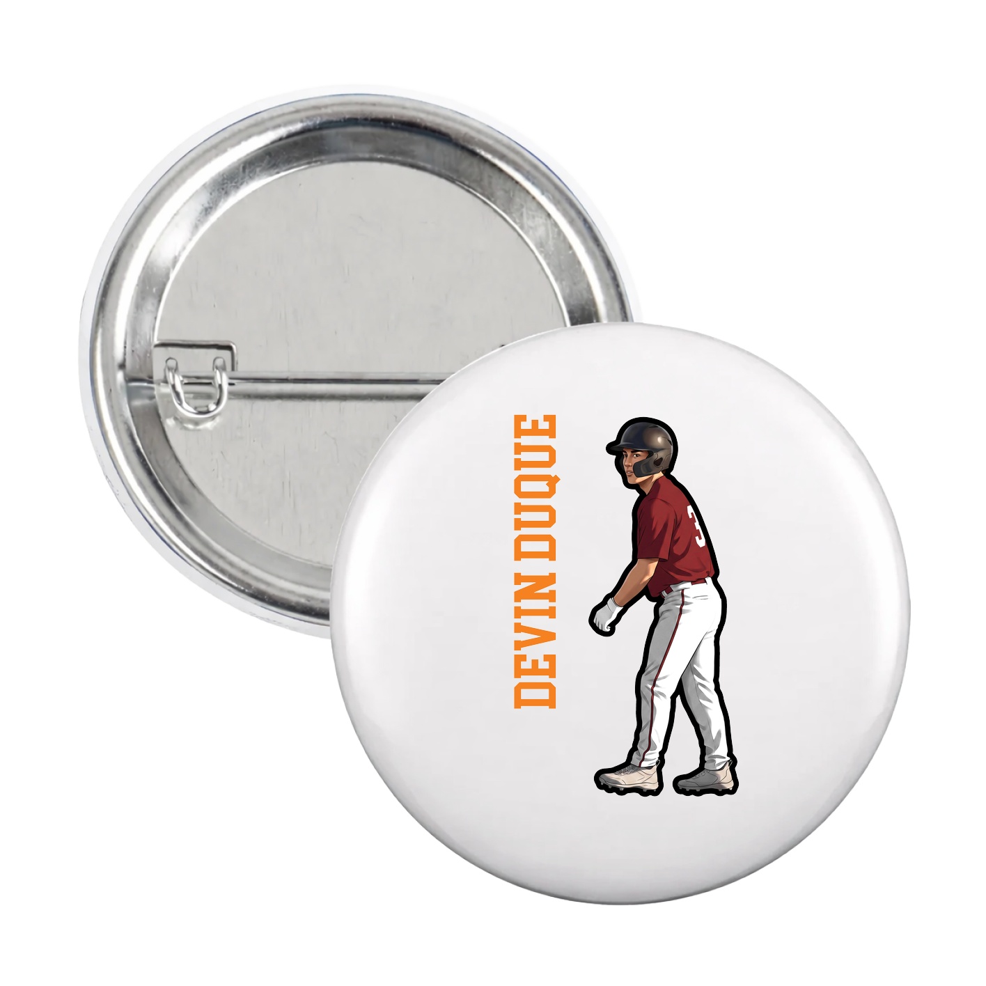Game Day Button — Name Vertical in White