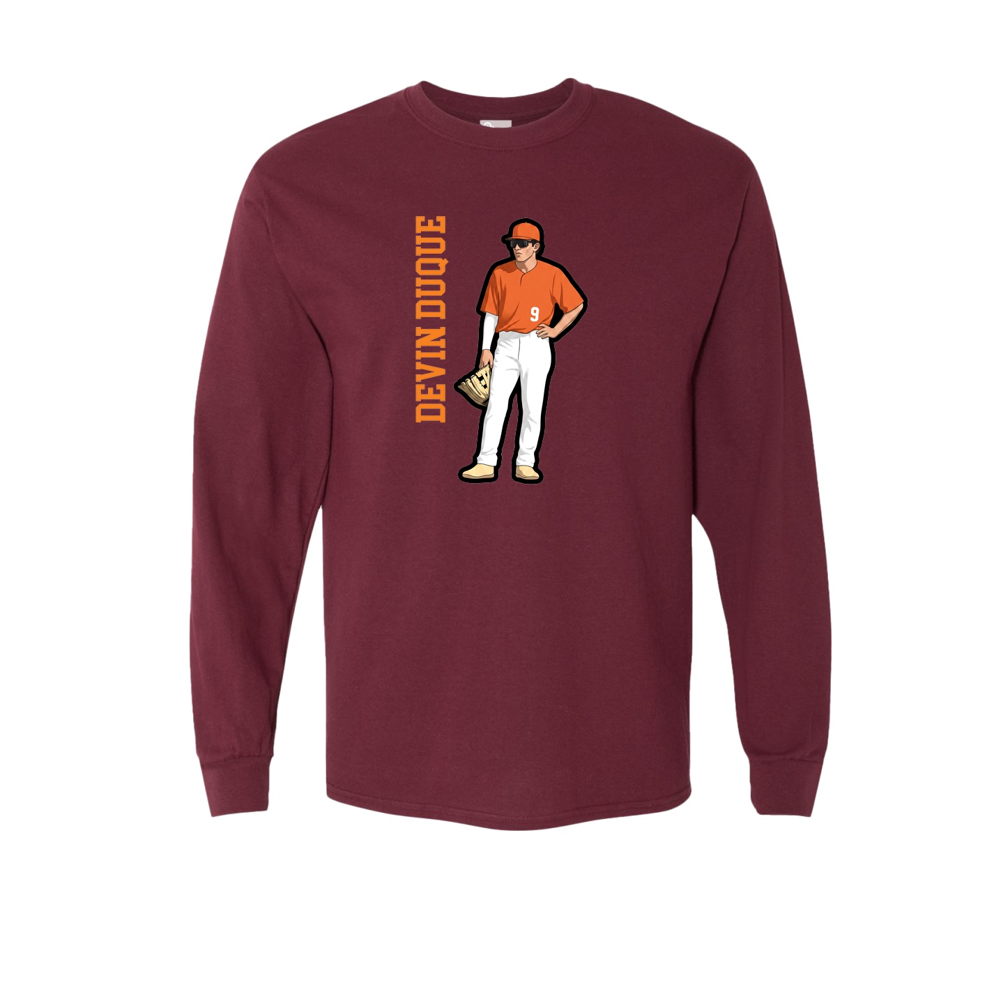 Long Sleeve Tee — Name Vertical in Maroon
