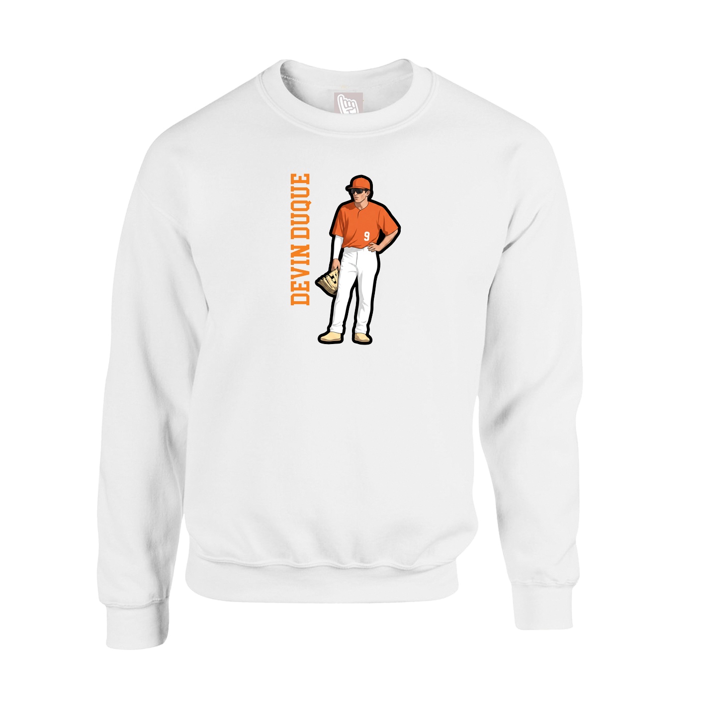 Fleece Crew — Name Vertical in White