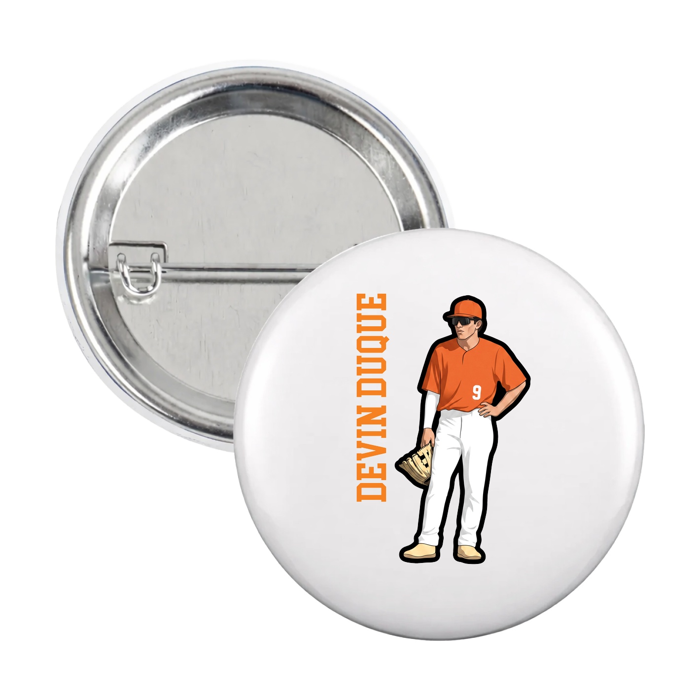 Game Day Button — Name Vertical in White