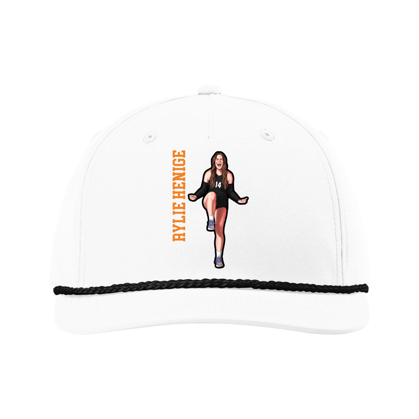 Five-Panel Classic Rope Cap — Name Vertical in White
