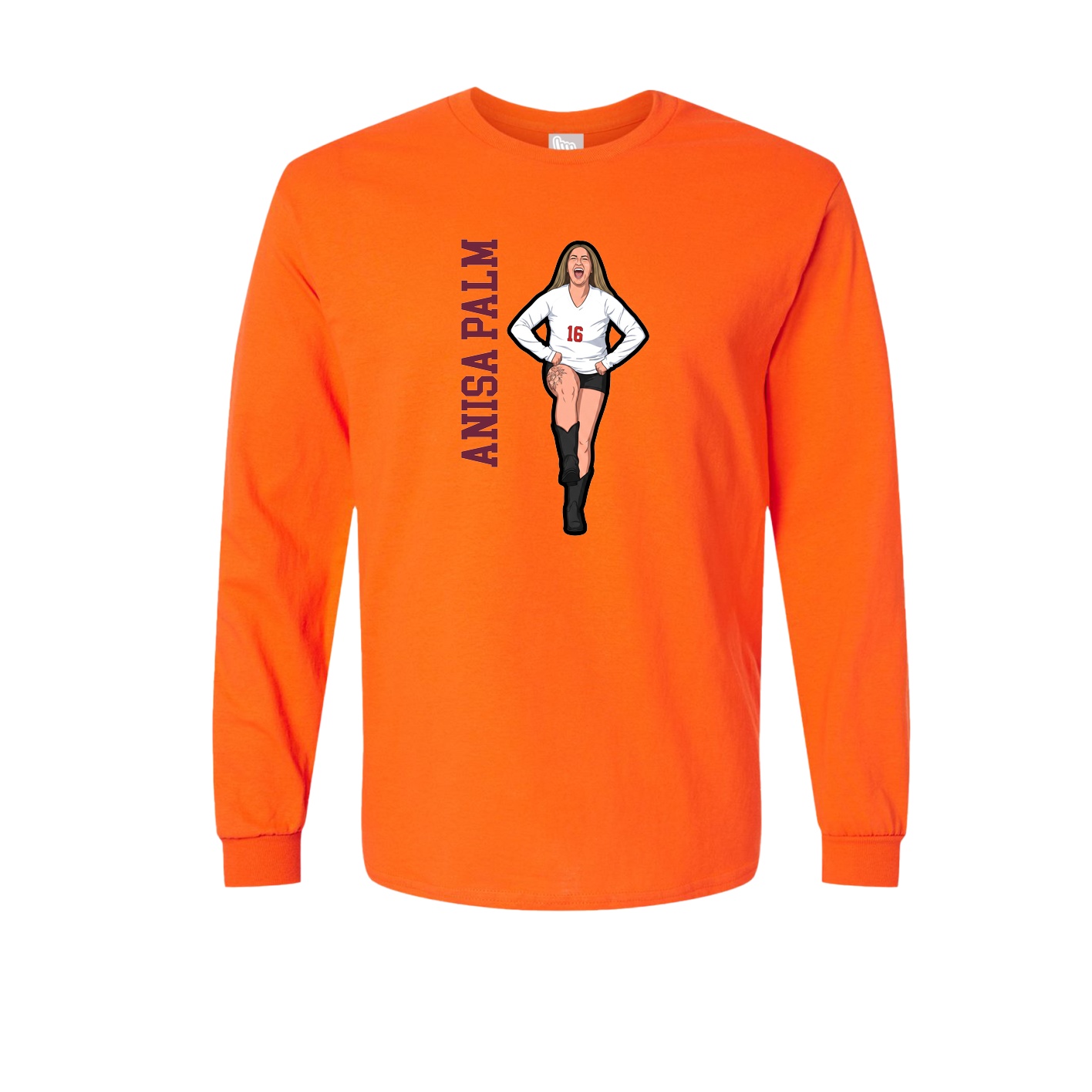 Long Sleeve Tee — Name Vertical in Orange
