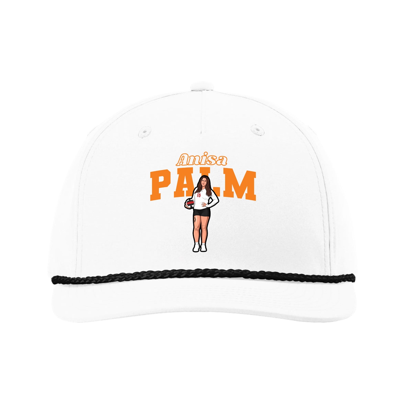 Five-Panel Classic Rope Cap — Name Arch in White