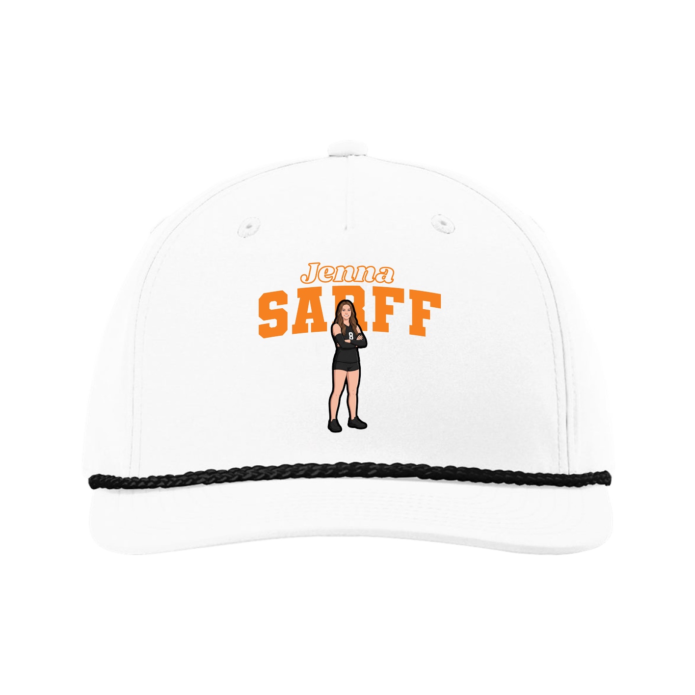 Five-Panel Classic Rope Cap — Name Arch in White