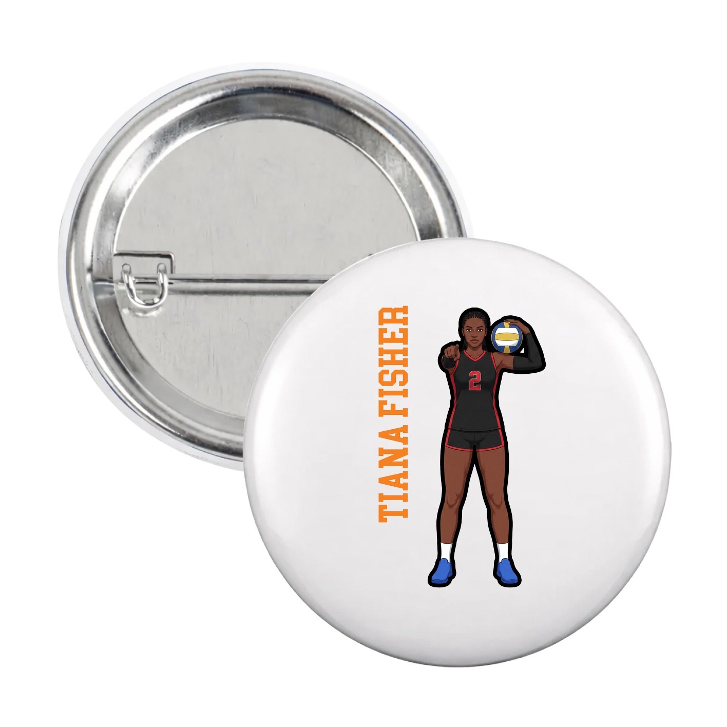 Game Day Button — Name Vertical in White